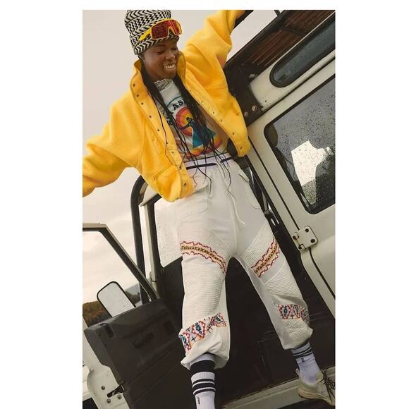 New Free People Crystal Sports Embroidered Harem Jogger Pants $198 LARGE White - Picture 4 of 7